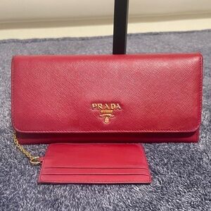 Prada Crimson Leather Wallet Set